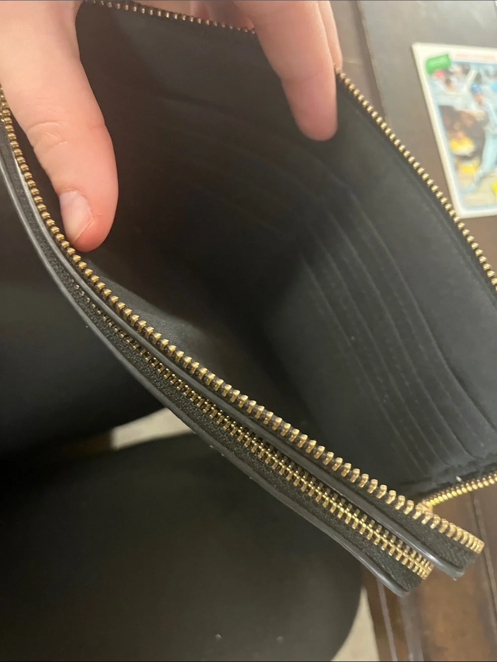Coach Black Pebbled Leather Wristlet with Gold Logo